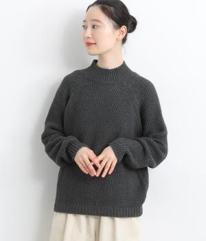 コットンバルキーカノコ編みボトルネックニットプルオーバー(チャコール-F)