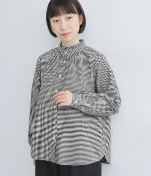 オーガニックコットンオックスフリルネックブラウス