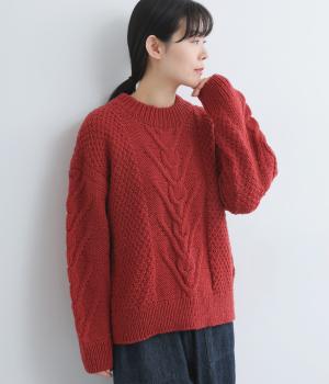 ウールペルーニット 手編みプルオーバー(レッド-F)