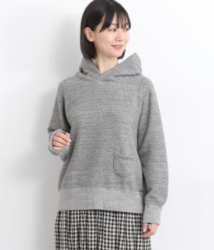 コットンガーゼ裏毛フーディプルオーバー(チャコール-F)
