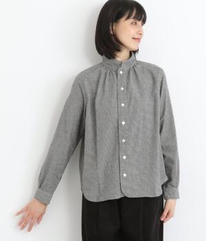 シャギーチェックスタンドネックブラウス