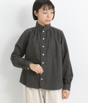 シャギーチェックスタンドネックブラウス(グレー-F)