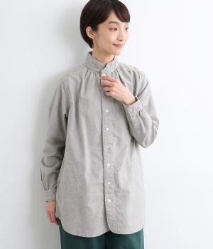 コットンビエラスタンドネックブラウス(グレー-F)