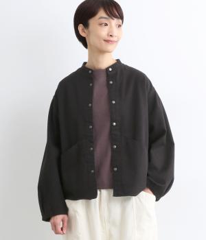 コットン両面起毛切替えシャツジャケット(ブラック-F)