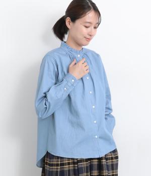 デニムフリルネックブラウス