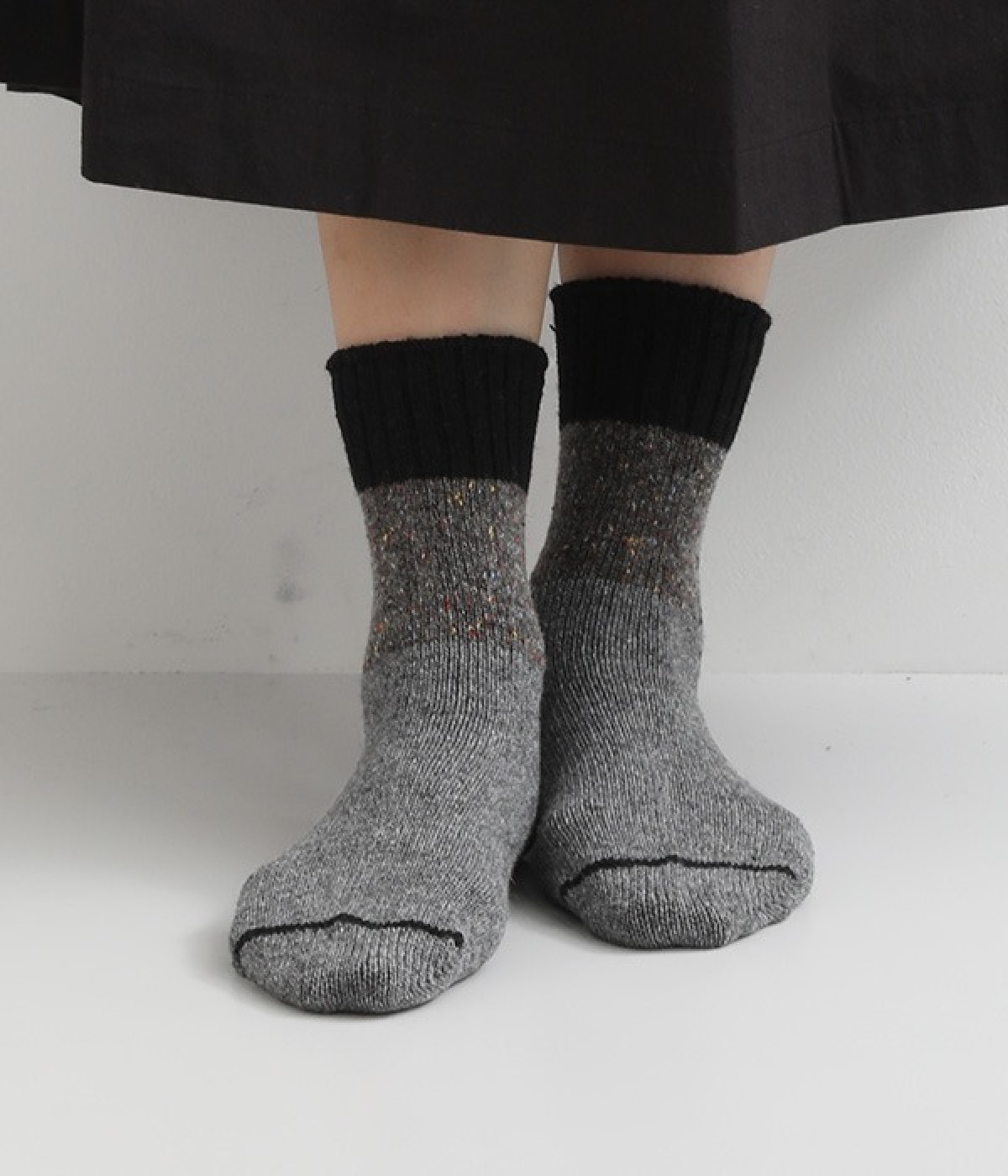ウールミックススイッチングネップソックス(チャコール-ONESIZE)