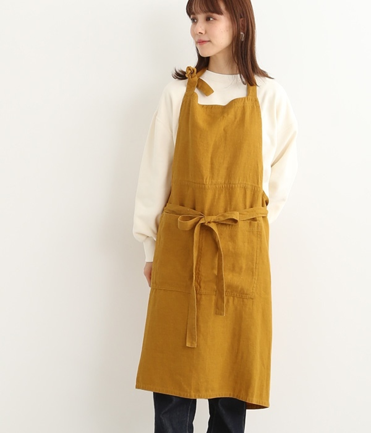 綿麻エプロン リネンシンプル おしゃれ 男女 ダークグレー グリーン 綿