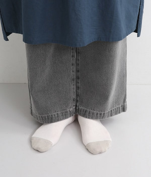 くちゴムなしコットンバイカラーソックス(オフホワイト-ONESIZE)