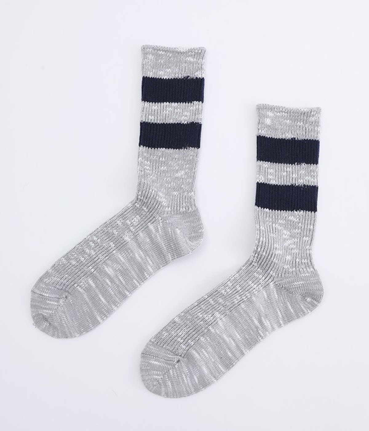 コットンウール　ラインソックス(ヘザーグレー/ネイビー-ONESIZE)