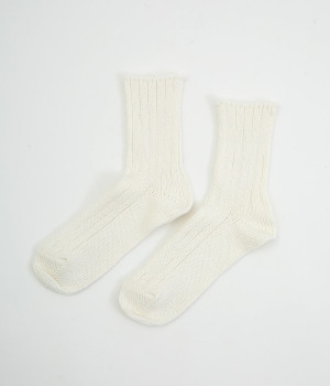 フレンチリネンリブソックス(オフホワイト-ONESIZE)