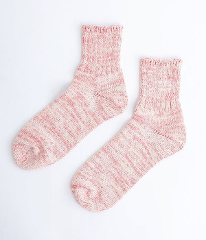 コットンリネンプレーティングリブソックス(レッド-ONESIZE)