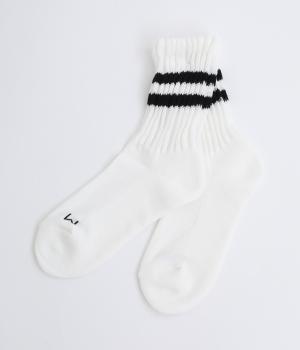 コットンリブパイルHMソックス(オフホワイト×ブラック-F)