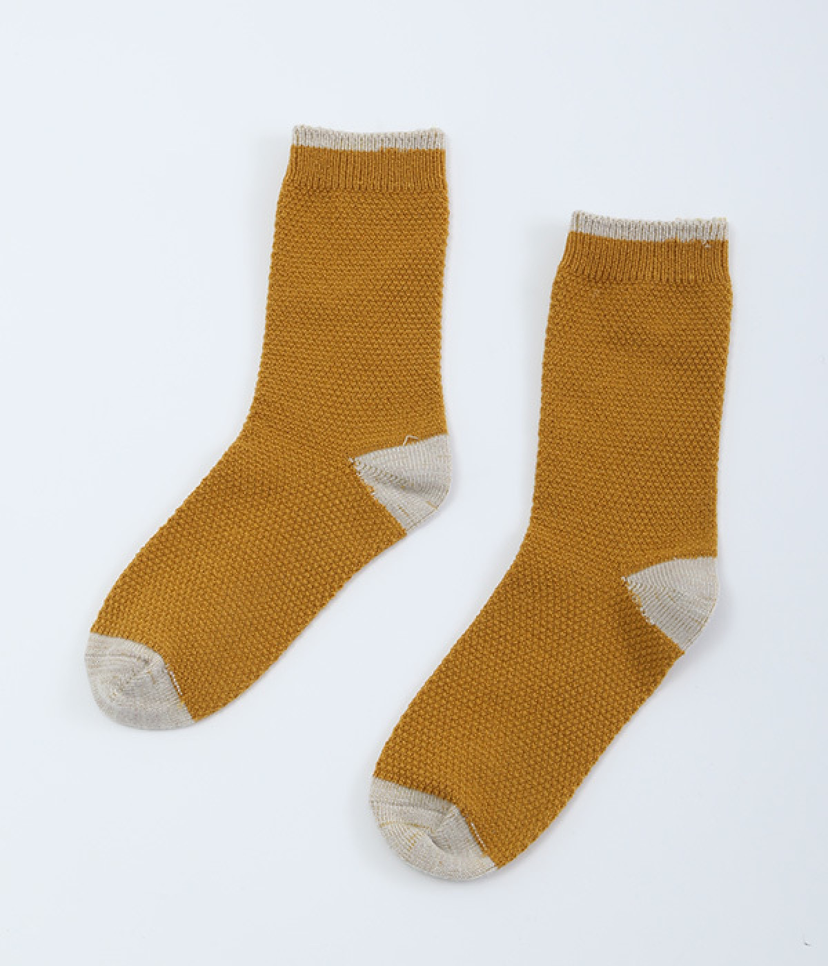 ウールコットンモスステッチソックス(マスタード-ONESIZE)