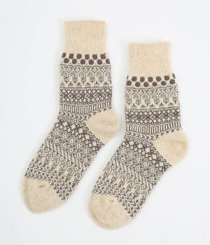 ウールコットンジャカードソックス(グレージュ-ONESIZE)