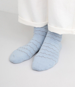 コットンリネンウェーブソックス(ライトブルー-ONESIZE)