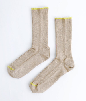 コットンレーヨンシルクリブソックス(ベージュ/イエロー-ONESIZE)