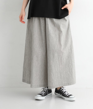 日本製コットンリネンブロードワッシャーワイドパンツ(ストライプ-ONESIZE)
