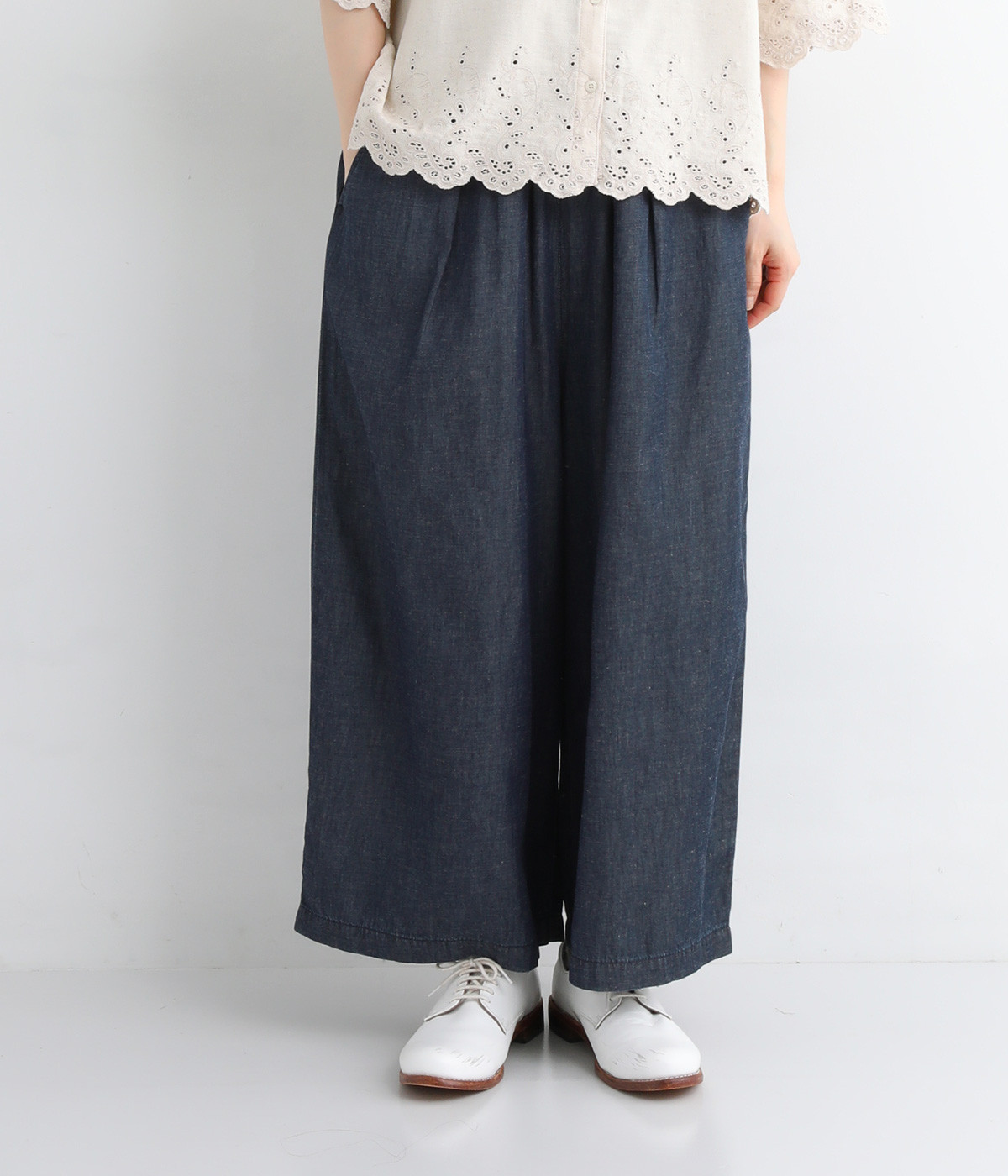コットンリネン4.5ozデニムワイドパンツ
