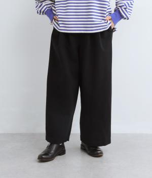 コットンリネンキャンバスワイドストレートパンツ(ブラック-F)