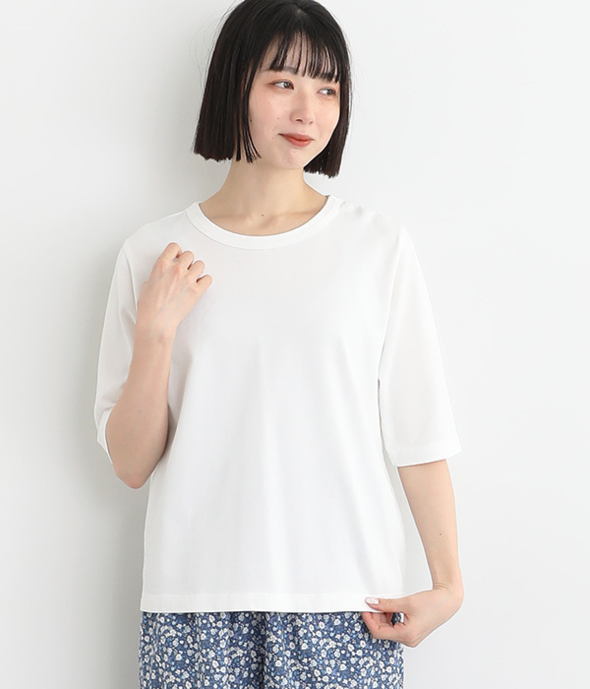 コットンカットソー5分袖シャツ(ホワイト-ONESIZE)
