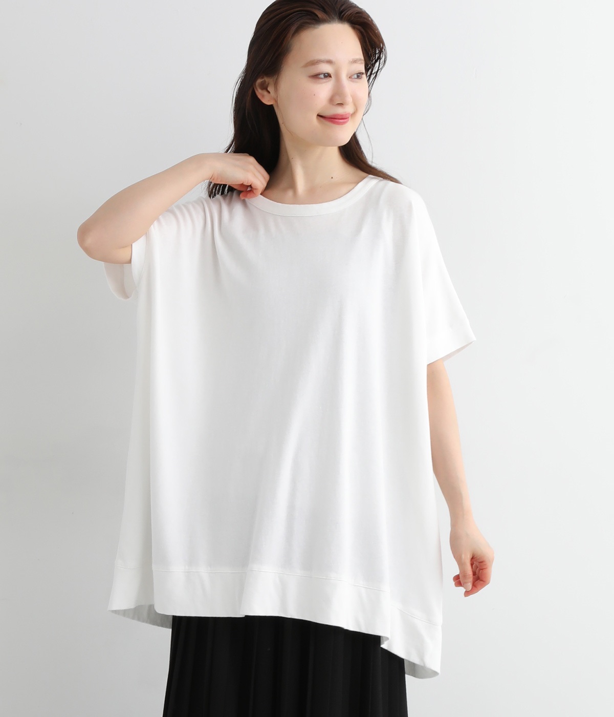 コットンリネンカットソーワイドボックスプルオーバー(ホワイト-ONESIZE)