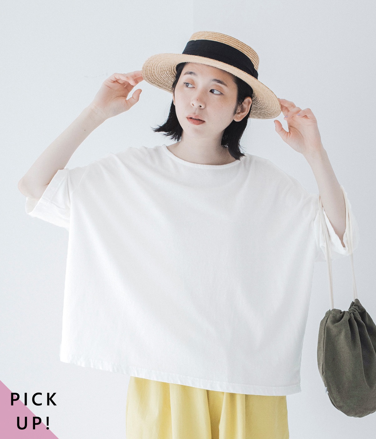 コットンリネンカットソーワイドＴシャツ(ホワイト-ONESIZE)