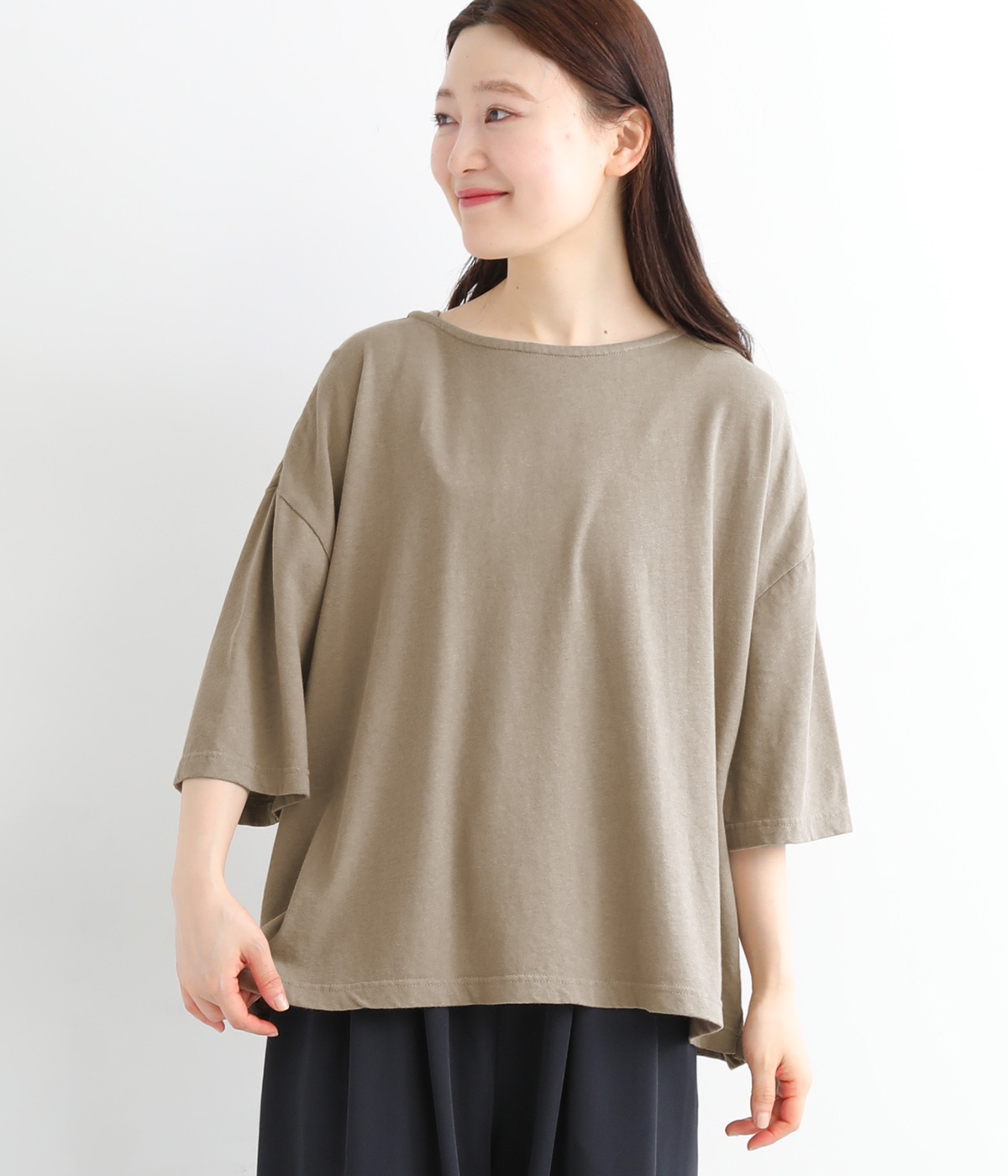 コットンリネンカットソーワイドＴシャツ(ベージュ-ONESIZE)