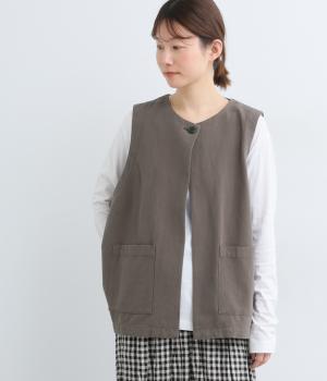 コットンリネンキャンバスベスト(グレー-F)