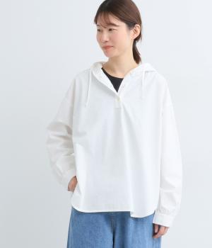 コットンリネンダンプシャツパーカー(ホワイト-F)