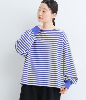 ボーダーカットソーリブドカフスプルオーバー