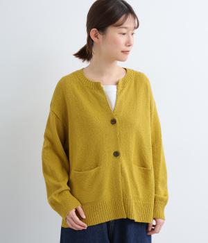 ニット2ボタンカーディガン(マスタード-F)