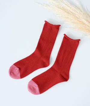 ウールカラーソックス(レッド-F)