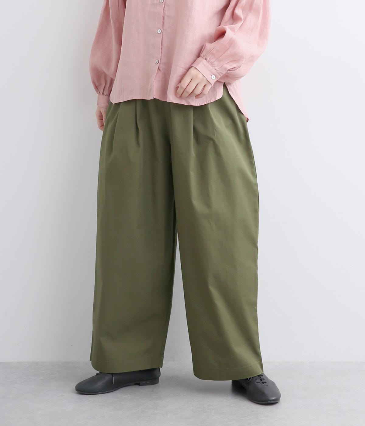 コットンワッシャーツイルワイドパンツ(オリーブ-F)