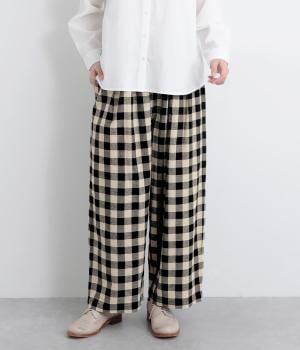 コットンリネンチェックイージーパンツ