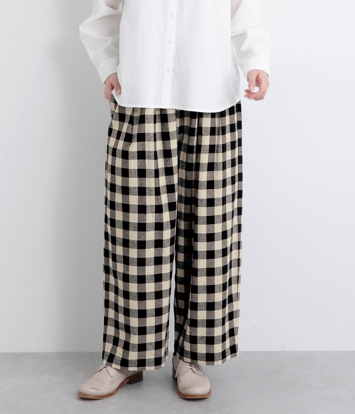 コットンリネンチェックイージーパンツ(ブロックチェック-F)