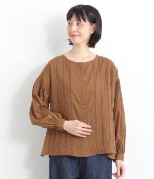 コットンボイルレースピンタックブラウス