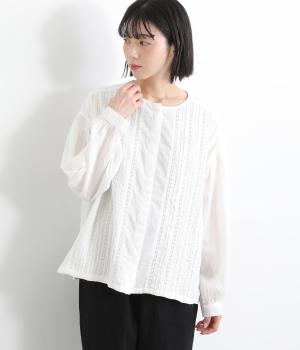 コットンボイルレースピンタックブラウス(オフ-ONESIZE)