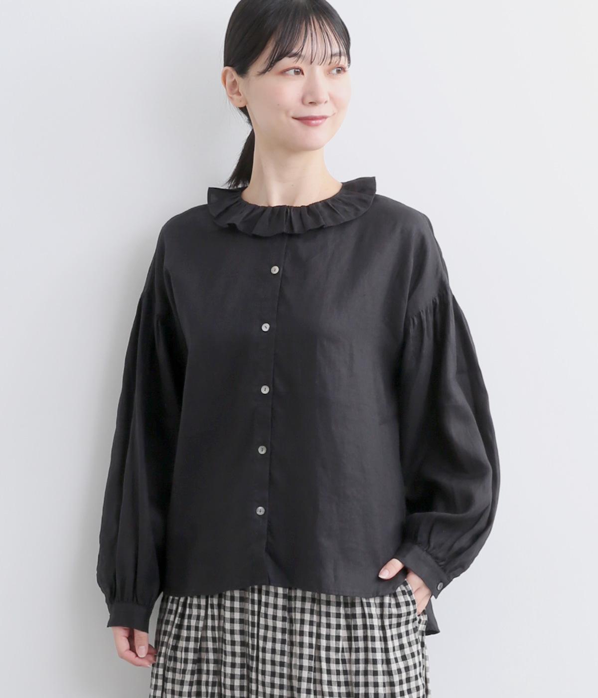 ヘンプフリルカラーブラウス(ブラック-F)