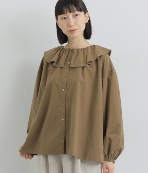 ウォッシャーブロードクロスフリルカラーブラウス