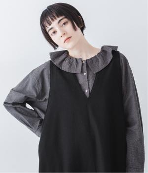 コットンリネンチェックラウンドカラーブラウス