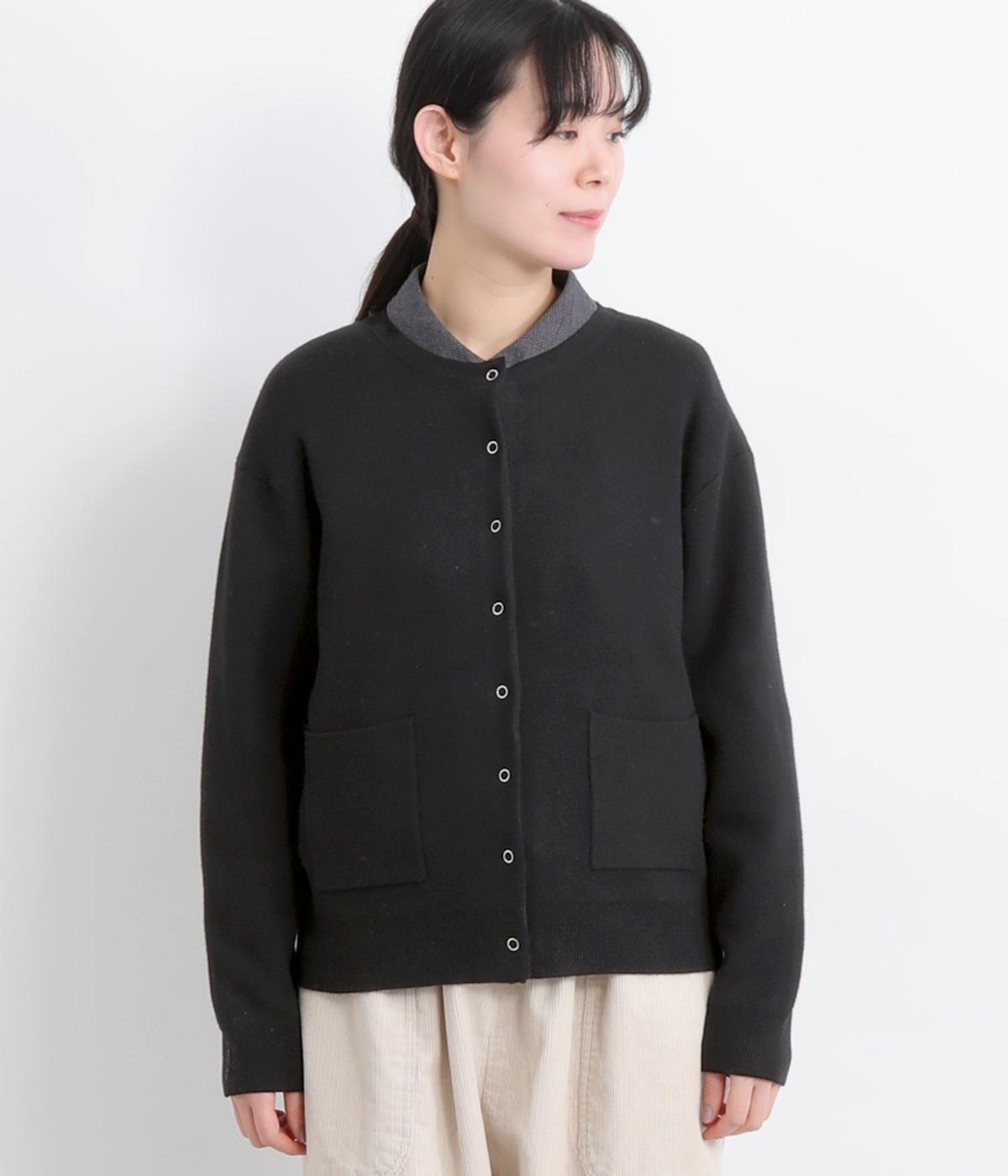ウォッシャブル　ウールミックススムースニットカーディガン(ブラック-F)