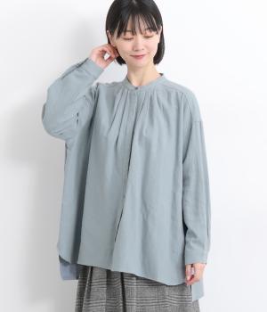 コットンリネンバンドカラーワイドシャツ