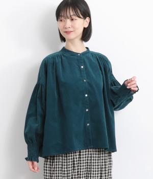 コーデュロイギャザーワイドブラウス(インクブルー-F)