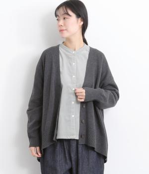 コットンカシミヤＶネックカーディガン(チャコール-F)