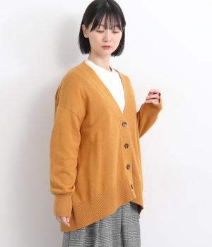 コットンカシミヤＶネックカーディガン(パンプキン-F)