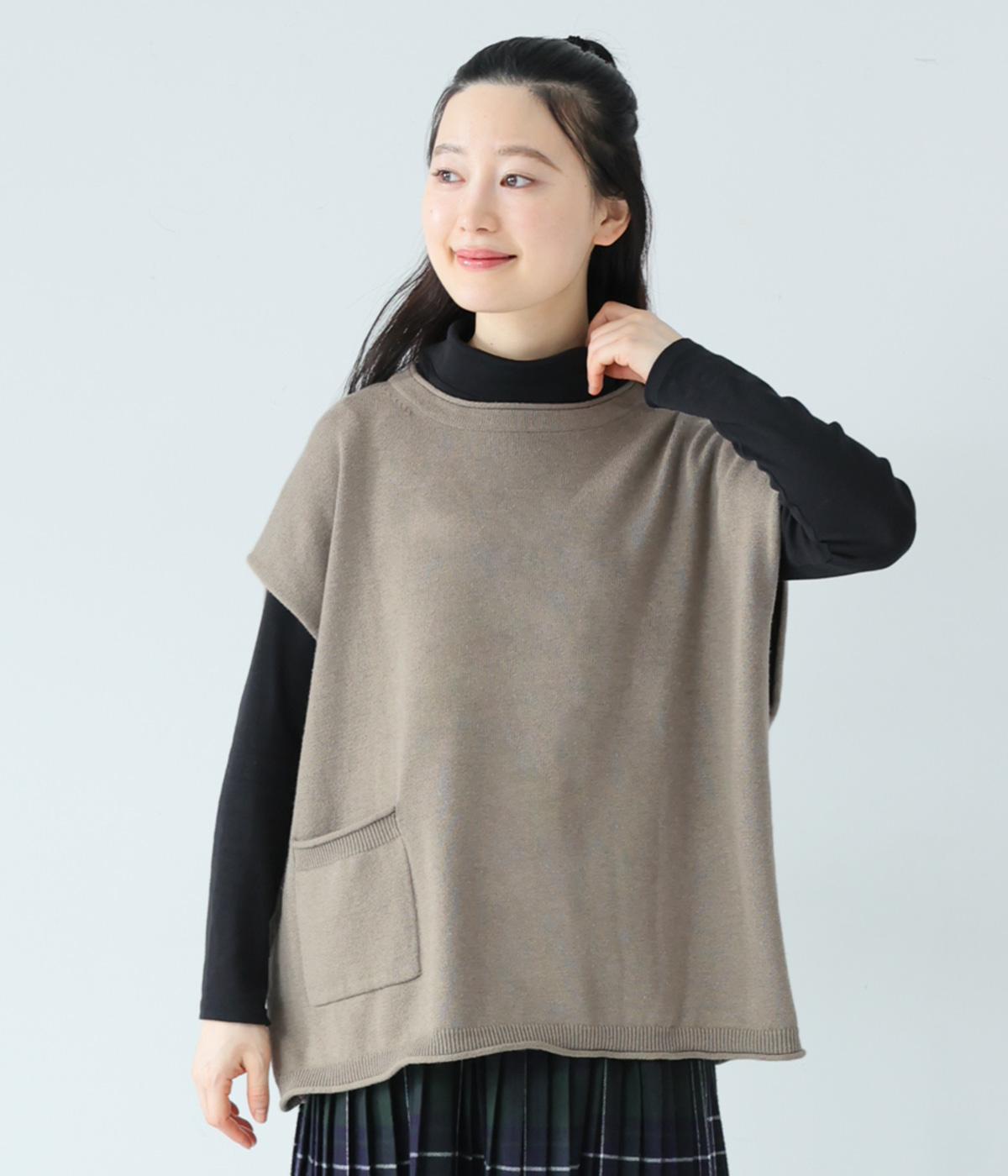 コットンウールミックスベスト(グレージュ-F)