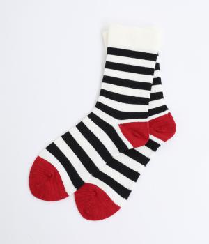 コットンウールボーダーソックス(オフホワイト×ブラック-F)