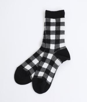 コットンウールジャカードチェックソックス(オフホワイト-F)