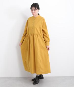 ブラッシュドコットンバンドカラープルオーバーワンピース