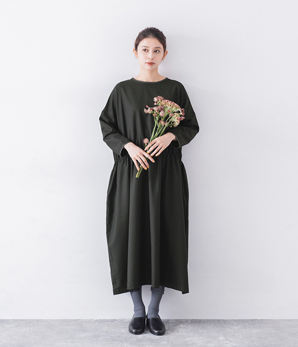 配色ギャザーワンピース